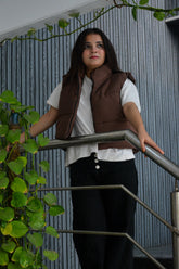 CROPPED PADDED GILET JACKET -CHOCOLATE